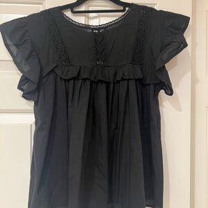 Emerson Fry Black Lace Flutter Sleeve Women's Top